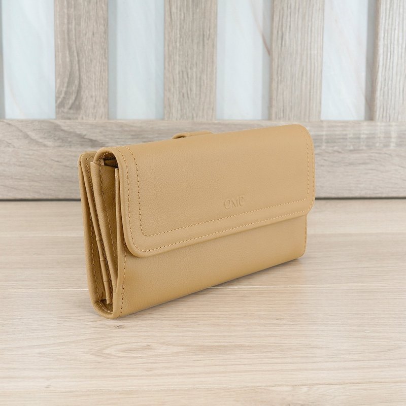 Napa double-sided storage cowhide long clip 4103 (milk tea color) - Wallets - Genuine Leather Khaki