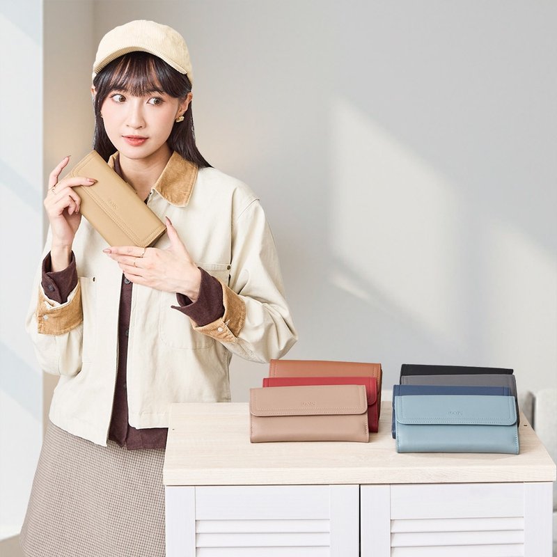 納帕雙面收納牛皮長夾4103(奶茶色) - 錢包/皮夾/長短夾 - 真皮 卡其色