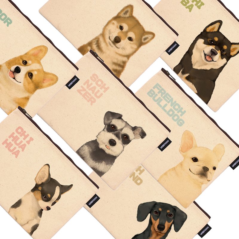 | 小型犬系列 | 合成帆布拉鍊包/共7款 - 化妝包/收納袋 - 棉．麻 多色