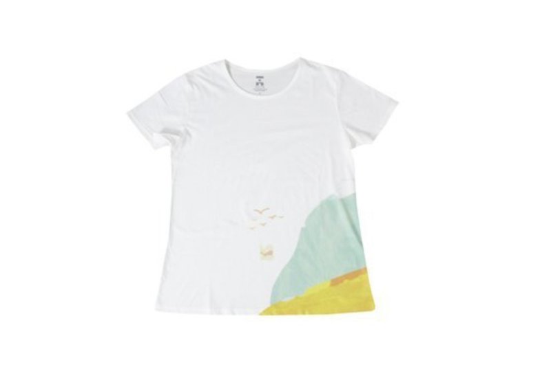 Mountains. Rivers. Nestlings Organic Cotton Short Sleeve T-shirt Organic Cotton - เสื้อยืดผู้ชาย - ผ้าฝ้าย/ผ้าลินิน ขาว