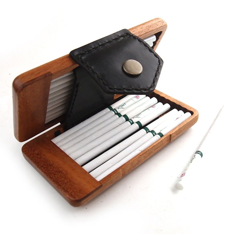 Wood & Leather Case for Cigarette 20 Pieces 100s - 収納用品 - 木製 ブラウン