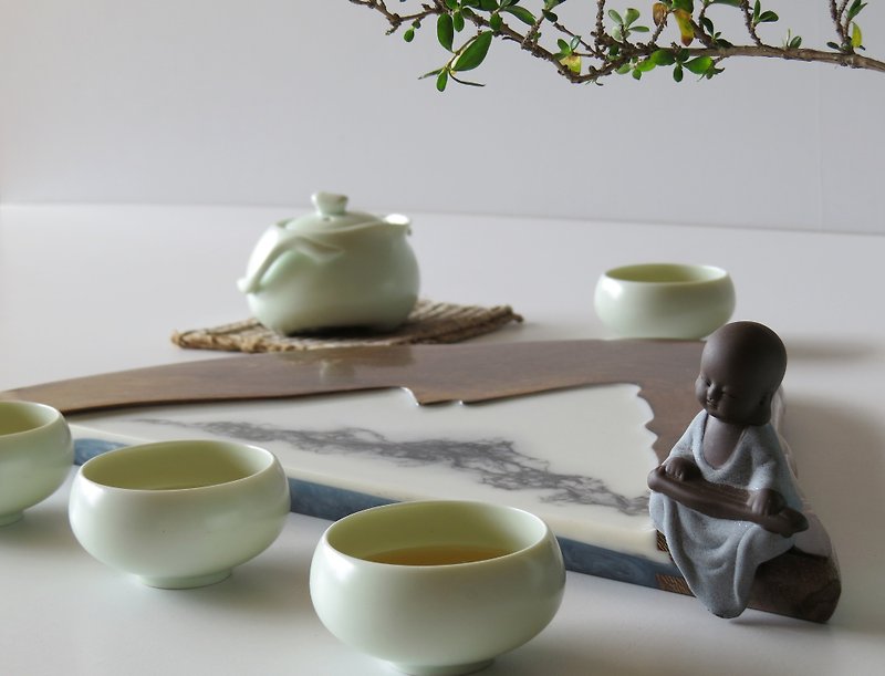 HO MOOD Deconstruction Series-Handmade Wood Imitation Stone Tea Plate (Landscape - Coasters - Wood White