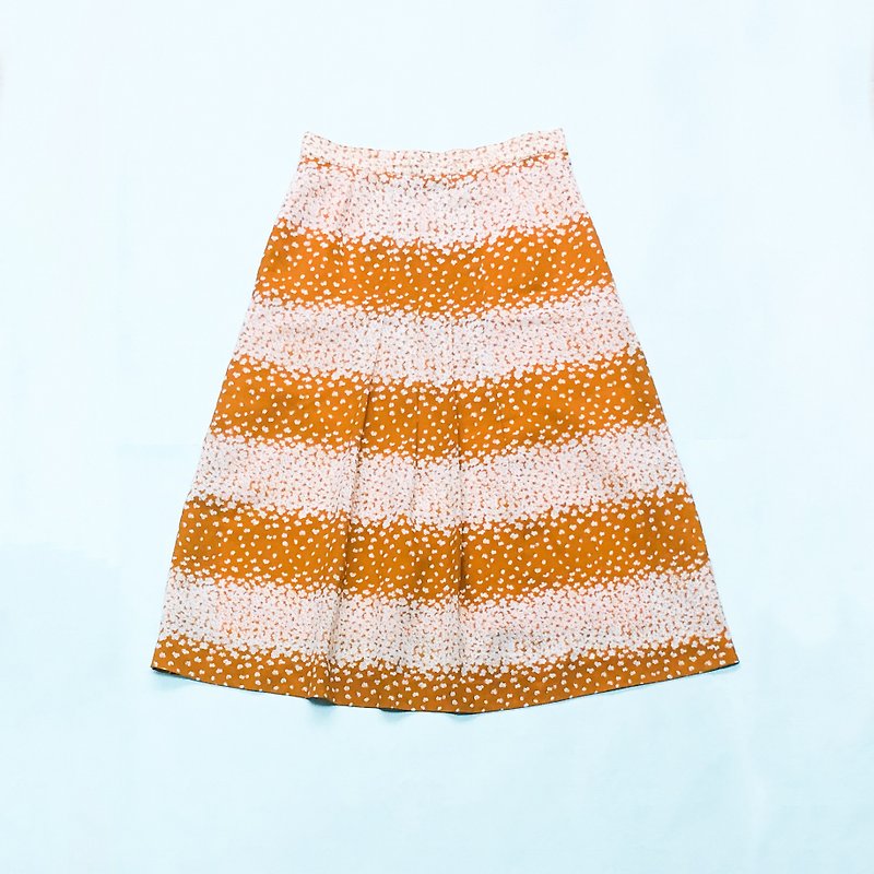 ヴィンテージスカート/オレンジと白の花柄のスカート白い赤ちゃんの息 - スカート - ポリエステル オレンジ