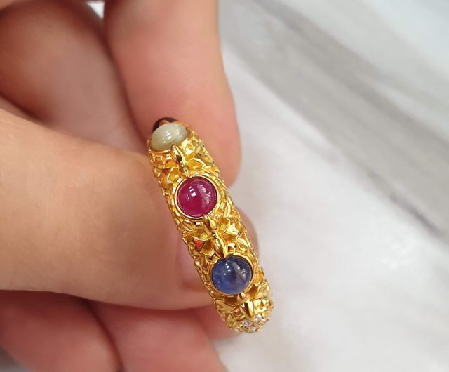 Natural 9 Gemstones Ring Craft 9k Gold Jewelry Art Craft Ring Wholesale Price Shop nucheecelic General Rings Pinkoi