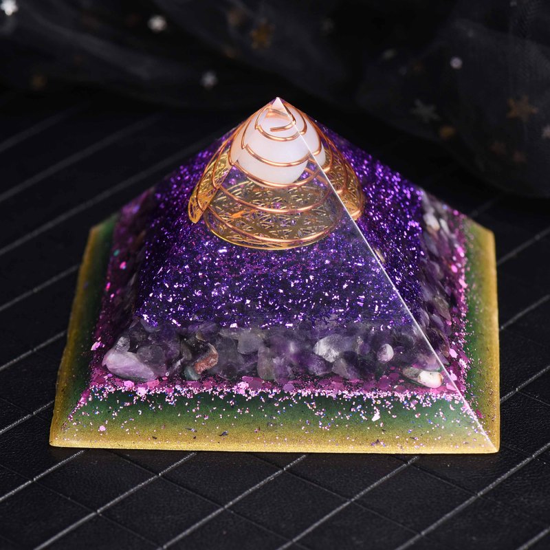 Great Pyramid Orgonite Orgonite Orgonite Chakra Meditation Energy Opal Amethyst - ของวางตกแต่ง - เรซิน 