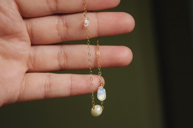 Pearl Bracelets - 14k gold filled Clara bracelet 14k gold infused pearl bracelet Herkimon Moonstone