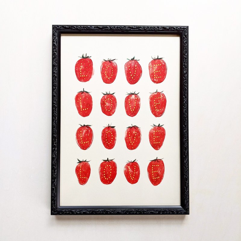 A4 LOVE Strawberry Art print - โปสเตอร์ - กระดาษ สีแดง