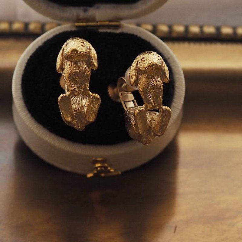 Rabbit Earrings Holland Lop Clip-On Gold - ต่างหู - โลหะ สีทอง