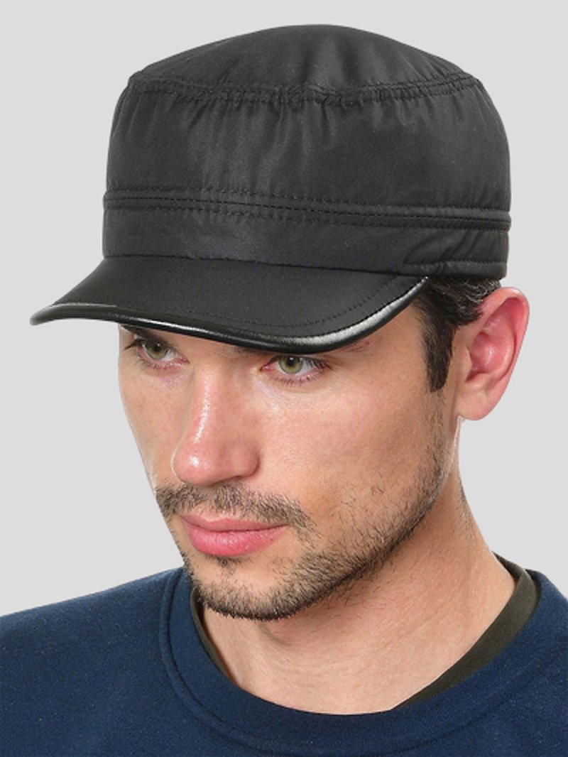 Unique Black Cabbie Hats for Men / Flat Newsboy Mens Hats - หมวก - เส้นใยสังเคราะห์ สีดำ