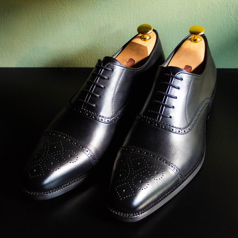 REGENT Cross-Brogue Oxford-Black/Semi Brogue Oxford-Black - Men's Leather Shoes - Genuine Leather Black