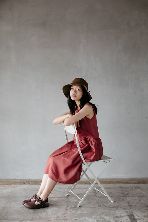 makersgonnamake 【Off-Season Sales】Linen Camisole dress with open back in Coral Pink
