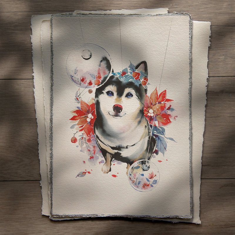 手工精飾藝術微噴 -【帶來祝福的聖誕柴柴】 - 海報/掛畫/掛布 - 紙 