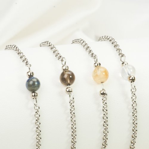 Sense Jewel Bracelet with 1 auspicious Stone, stainless steel chain, round chain pattern, enhancing auspiciousness.