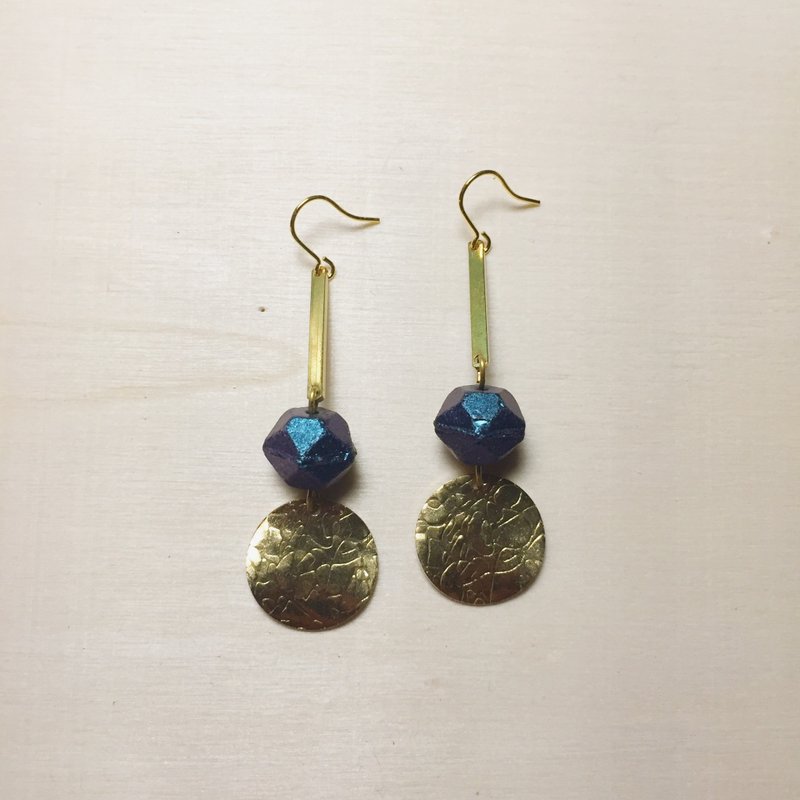 Laser blue ore pattern round earrings - ต่างหู - เครื่องประดับพลอย สีน้ำเงิน