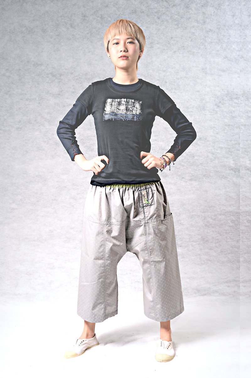 A little bit of refreshing low-end wide pants - กางเกงขายาว - ผ้าฝ้าย/ผ้าลินิน สีเงิน