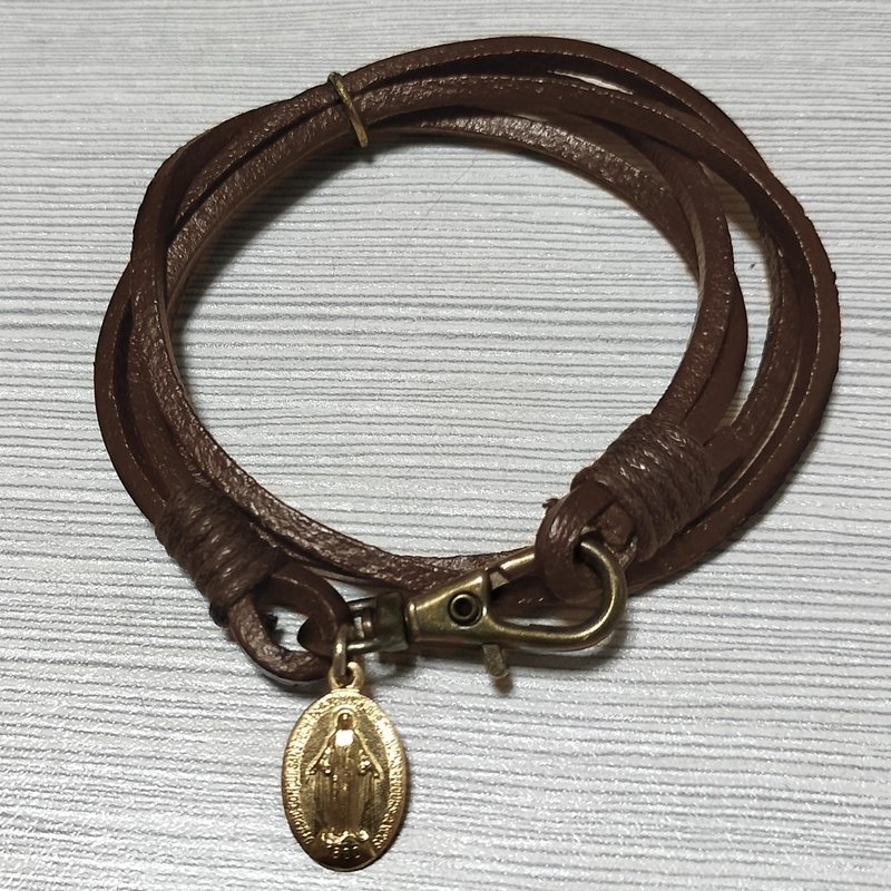 Gold medaille leather bracelet - Bracelets - Genuine Leather Brown