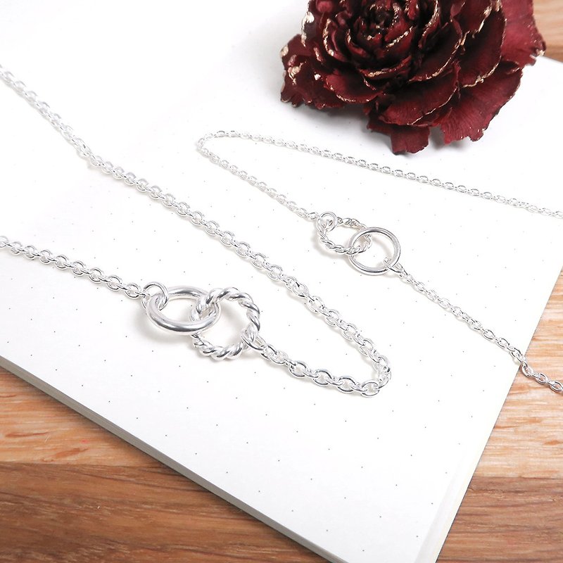 Roll twist twist couple necklace set - 925 sterling silver necklace Valentine's Day on the chain - Necklaces - Sterling Silver Silver