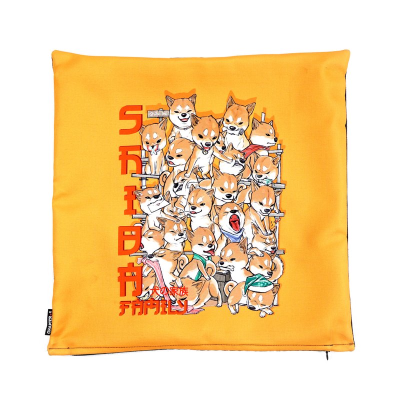 Shiba Family pillow case New arrival Gift New Year - 枕頭/抱枕 - 棉．麻 黑色