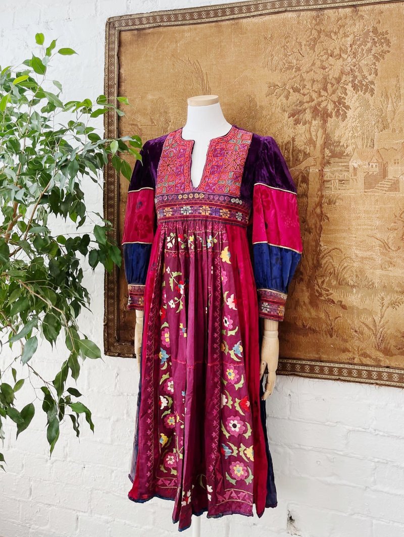 Dreamy vintage Afghan dress Beautiful Afghan hand-embroidered patchwork dress XS - One Piece Dresses - Cotton & Hemp 