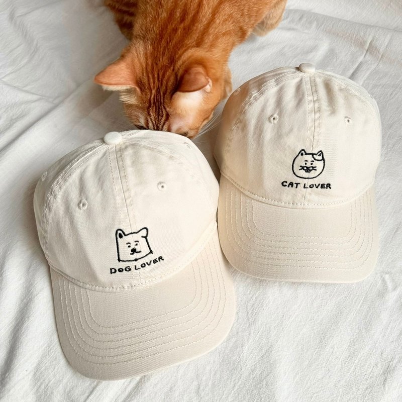 可愛貓狗-奶油棒球帽 - 帽子 - 棉．麻 卡其色