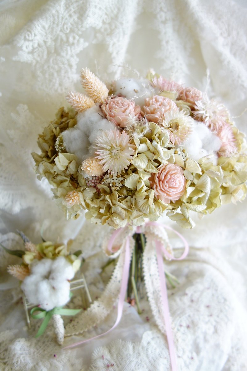 Wedding floral series ~ guest set Peng Peng pink pink dream net and cotton corsage 3 - เข็มกลัด - พืช/ดอกไม้ สึชมพู