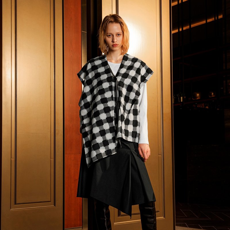 垂敘不對稱翻領羊毛背心 - 背心/無袖上衣 - 羊毛 黑色