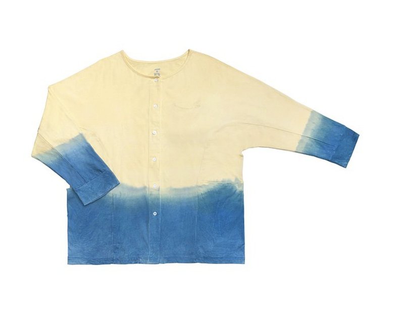 52 Hz Front Pocket Top (Mountain Gardenia Blue Dyeing Two-color Dyeing) Organic Cotton - เสื้อฮู้ด - ผ้าฝ้าย/ผ้าลินิน สีเหลือง