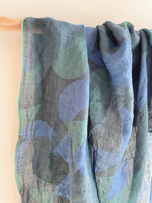 藍染リネンガーゼスカーフ 幾何学模様 BLUEWIND Linen gauze Scarf