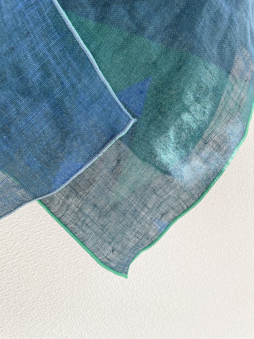 藍染リネンガーゼスカーフ 幾何学模様 BLUEWIND Linen gauze Scarf