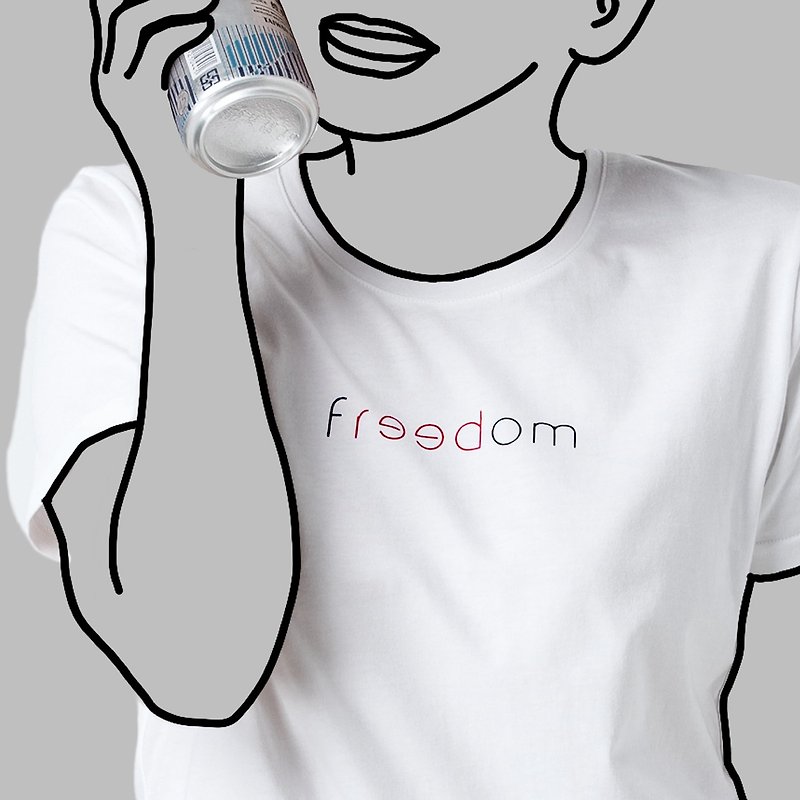 【White】No Beer No Freedom T-Shirt / 100%cotton / Words for MIRROR only / MIT - เสื้อฮู้ด - ผ้าฝ้าย/ผ้าลินิน ขาว