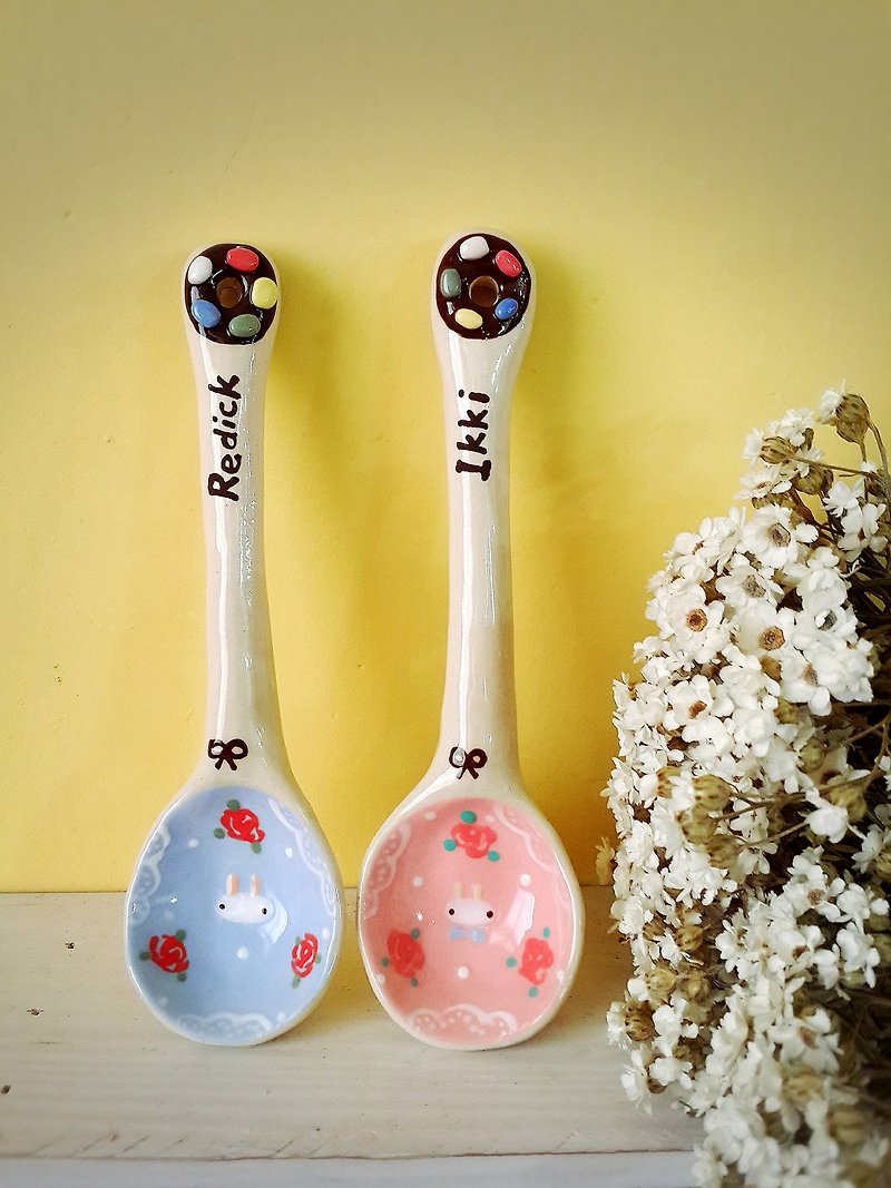 Ceramic modeling donut spoon (a plus name models) - Pottery & Ceramics - Other Materials Pink