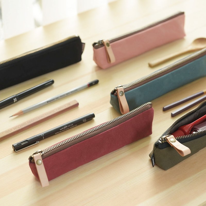 Slim pen case - Japanese waxed canvas pencil case - Pencil Cases - Cotton & Hemp Multicolor