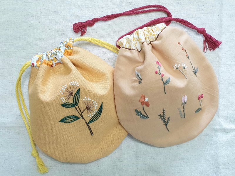 Embroidery Handmade pocket/A/B - Drawstring Bags - Cotton & Hemp 