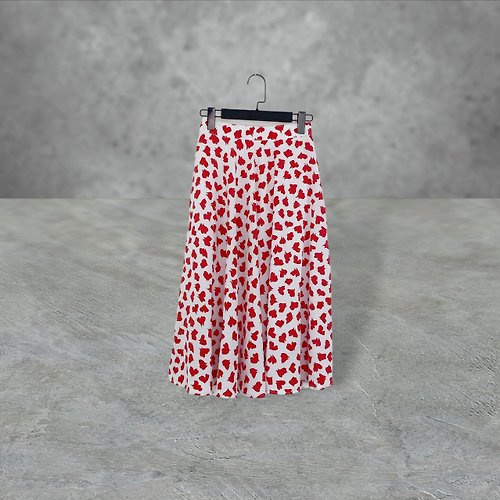 蘿綺莉蕾芭索 二手 白紅配色 輕薄飄逸 傘狀 高腰 24 長裙 OPD504
