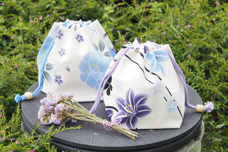 Japanese style hand-made self-sewn kimono yukata bag, rope cloth bag, rice bag, summer festival yukata essential - Handbags & Totes - Cotton & Hemp Multicolor