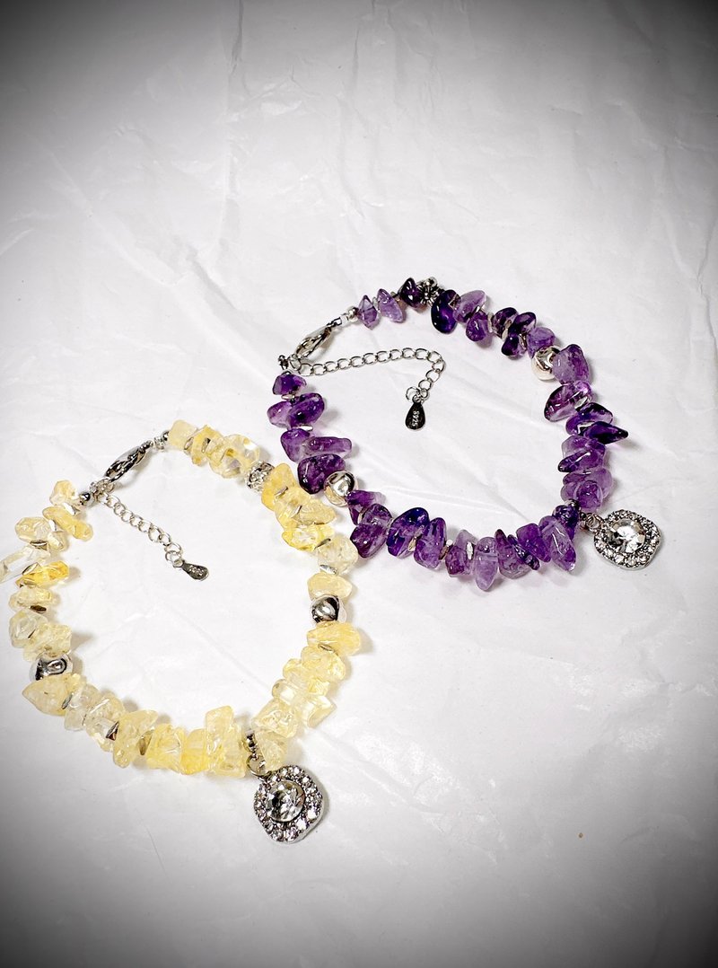 C&W 天然嚴選優質黃水晶紫水晶淨透水潤s925純銀手鏈 - 手鍊/手環 - 水晶 紫色