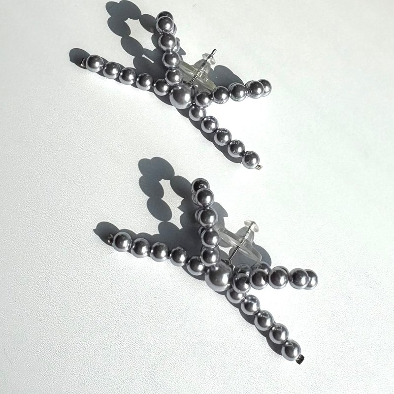 Ribbon Pearl Earrings Ballet Core Trend Elegant Swarovski Crystal Pearl Lavender - 耳環/耳夾/耳骨夾 - 玻璃 紫色