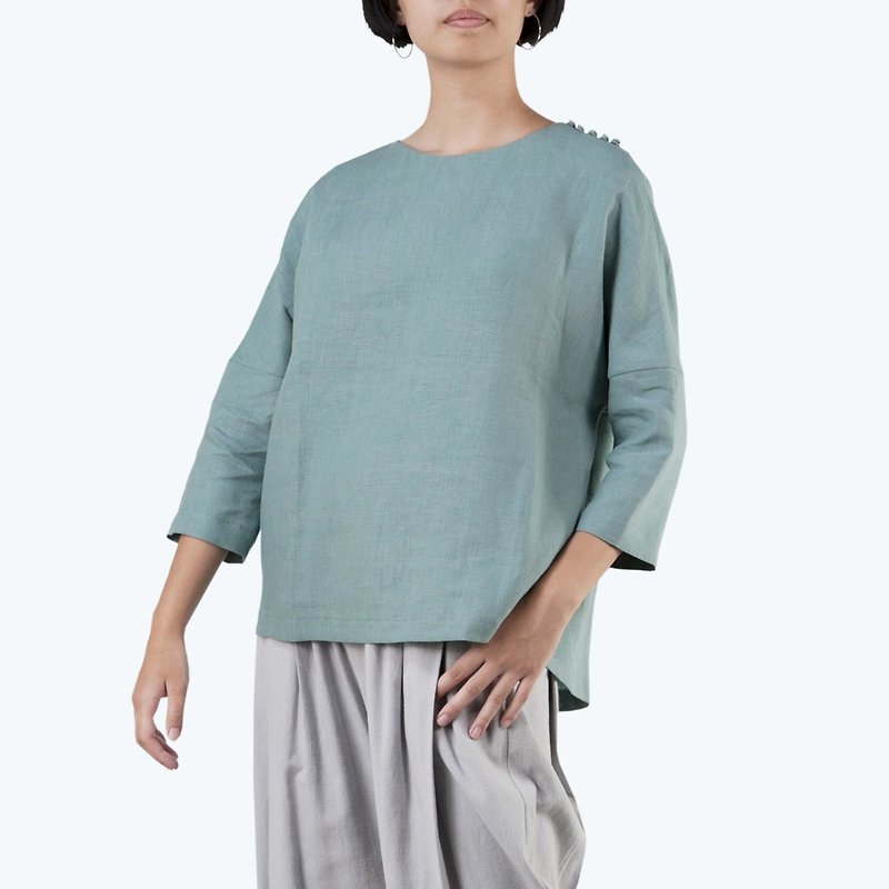 Shoulder-button shirt / color: Lake Green. - เสื้อผู้หญิง - ผ้าฝ้าย/ผ้าลินิน หลากหลายสี