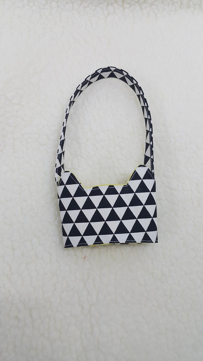 Small Triangle / tri-color cat ears with eco-friendly drink cup bag / double-sided available - Beverage Holders & Bags - Cotton & Hemp Multicolor
