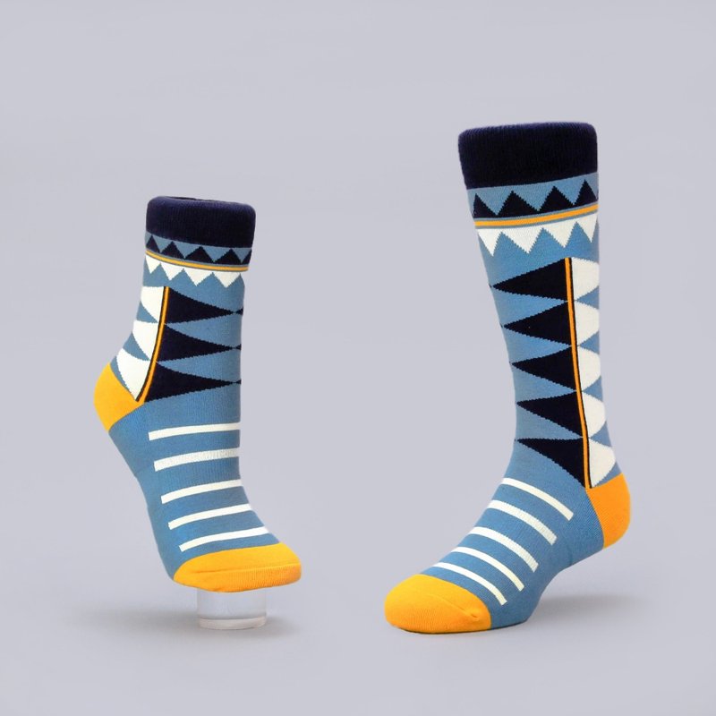 | 幾何系 | 印花襪 - 鯊魚咬咬 - 襪子 - 棉．麻 藍色