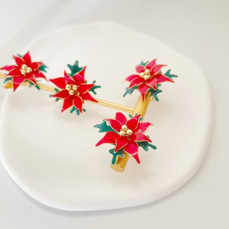 【Christmas Series】Christmas red. Christmas flower. Classic Christmas earrings. Handmade resin earrings - Earrings & Clip-ons - Resin Red