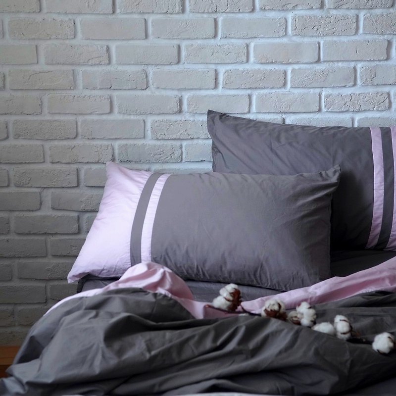 King_Star at Dawn bedding set_foggy grey & fresh quartz pink - Bedding - Cotton & Hemp Pink