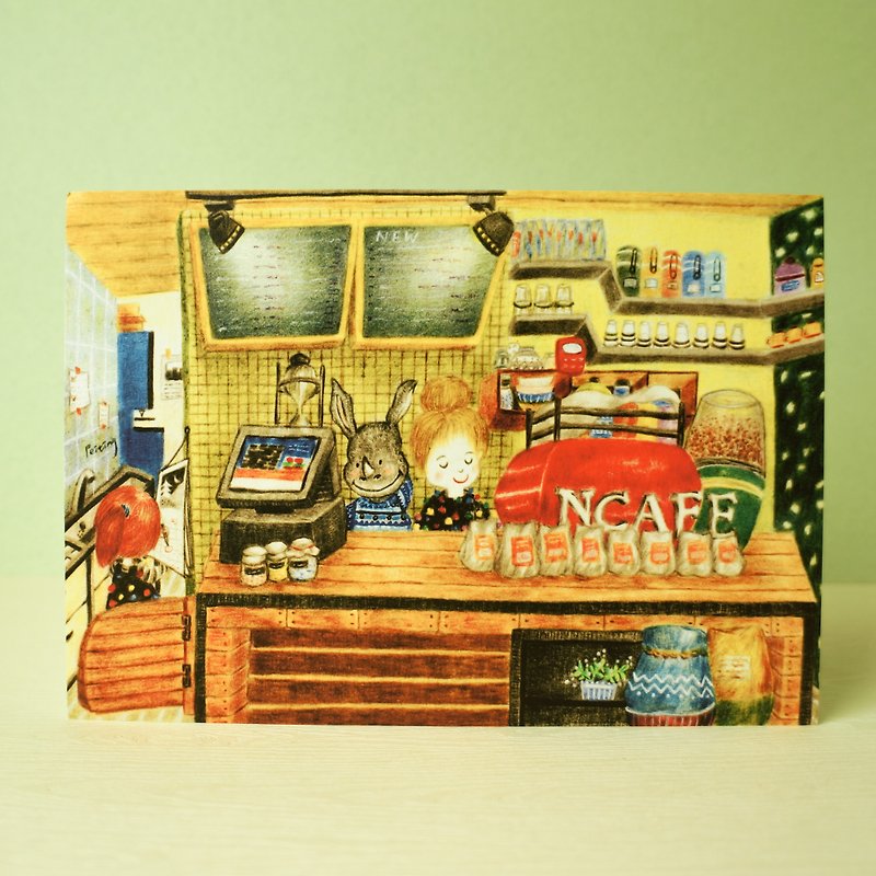 明信片 聖誕節那天小犀牛來N-Cafe店裡幫忙 - 卡片/明信片 - 紙 多色
