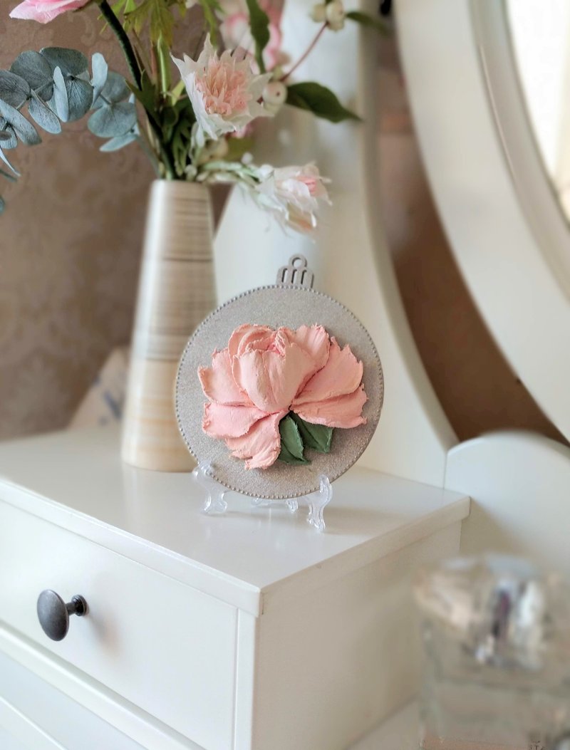 Small painting with orange rose Floral painting gift Hanting flower wall decor - 壁貼/牆壁裝飾 - 其他材質 橘色