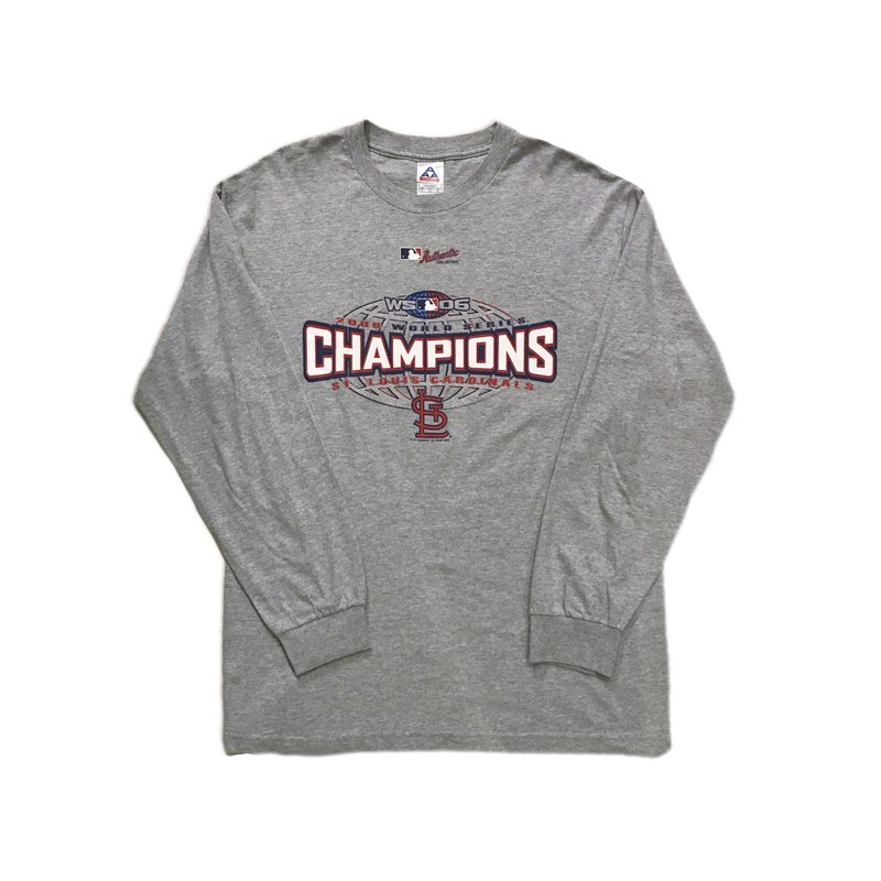 Vintage Long Sleeve T-shirt 美國職棒Champion圖樣薄長袖 - 男 T 恤 - 棉．麻 灰色