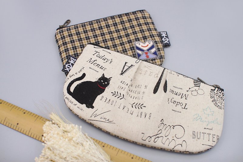 平安萬用包-復古米格與一隻黑貓,雙面雙色,筆袋 化妝包 眼鏡包 - 化妝包/收納袋 - 棉．麻 咖啡色
