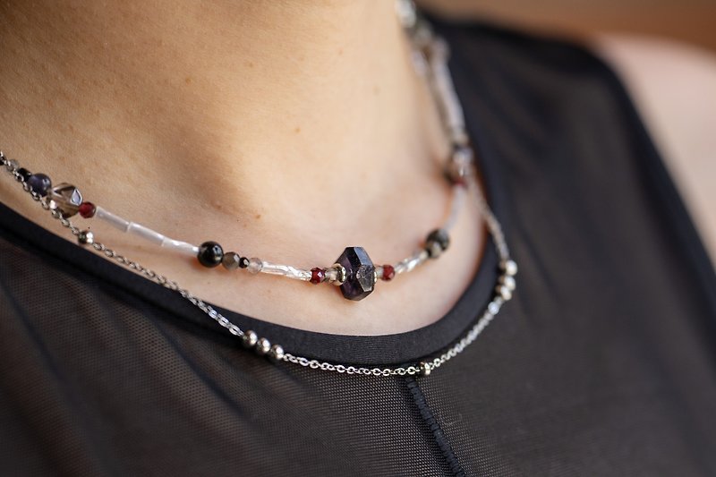 Donglei/necklace/-cordierite beaded necklace double chain - Necklaces - Crystal Black