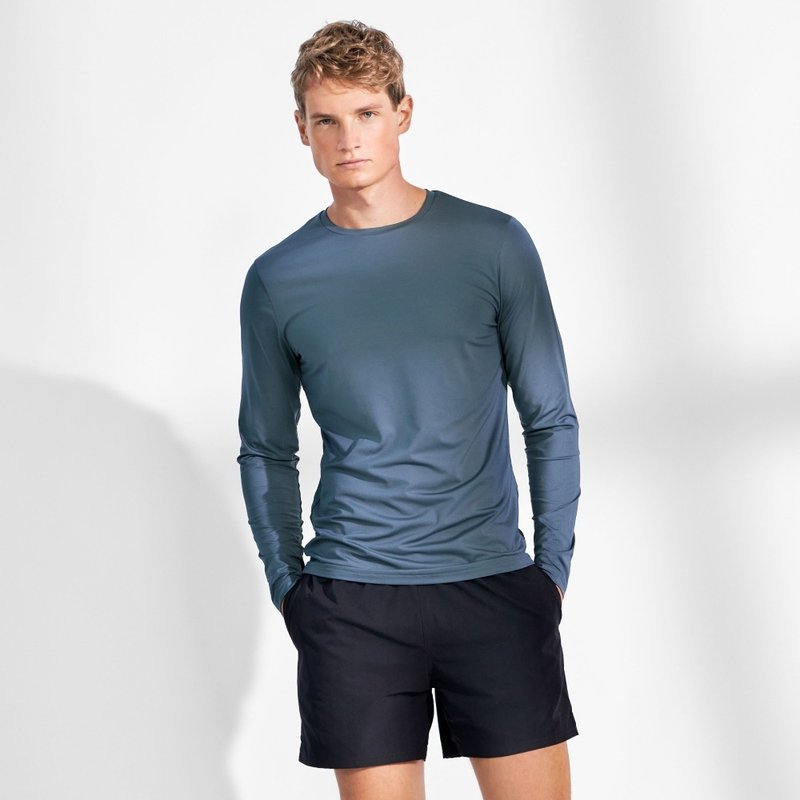 Nordic minimalism-Long-Sleeve Active long-sleeved classic round neck quick-drying deodorant T-shirt Orion Green - เสื้อยืดผู้ชาย - เส้นใยสังเคราะห์ สีน้ำเงิน