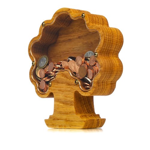 WOODPRESENTS Wooden bonsai tree money box frame Piggy bank for adult boy girl kid Wood