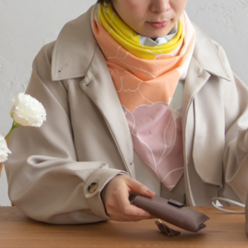 京都風呂敷包巾-姬 三巾-牡丹-粉(有機棉) - 手帕 - 棉．麻 